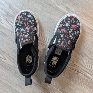 Vans Kids Slip-On Floral Canvas Shoes - Black/Pink/Purple